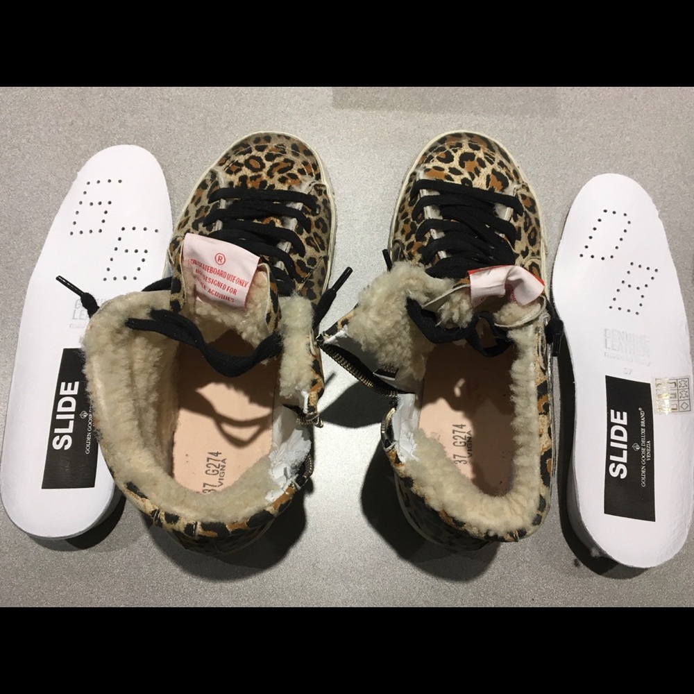 Golden Goose Slide Sneakers Leopard Sherpa 37 NIB - Picture 7 of 8